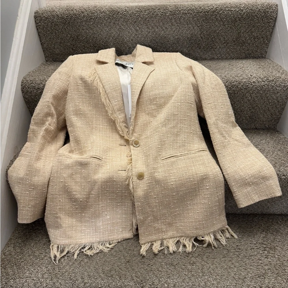 Rodebjer fringed-edge single-breasted blazer Cream Color Size XS - NWT - Picture 2 of 8